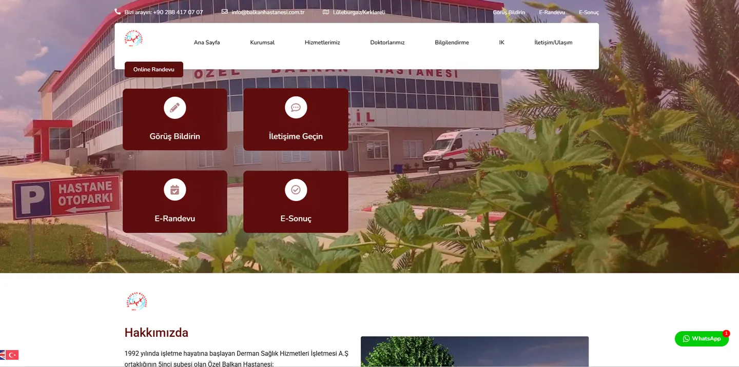 Derman Hastanesi web sitesi masaüstü ekranı
