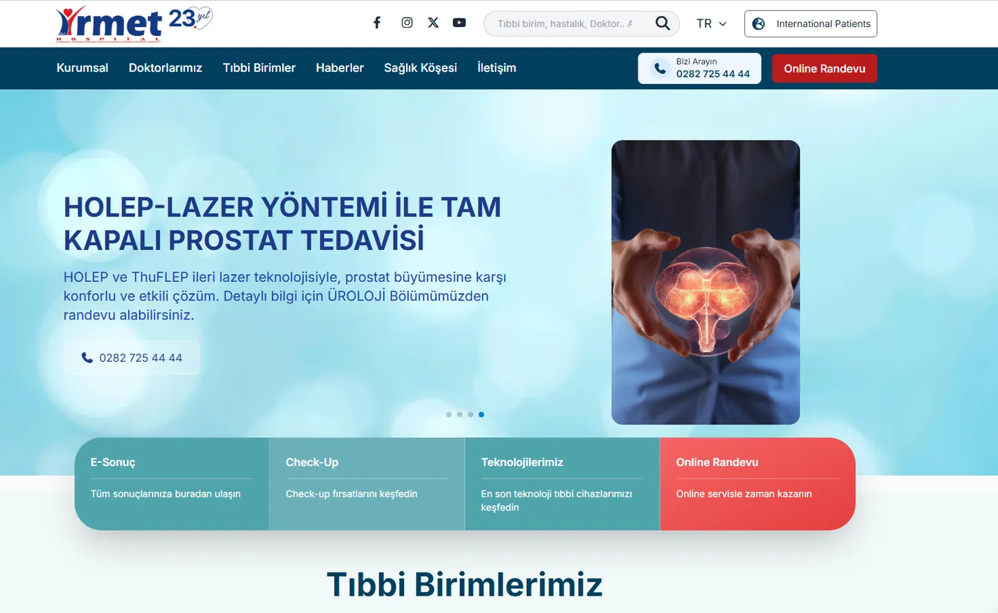 İrmet Hospital web sitesi masaüstü ekranı