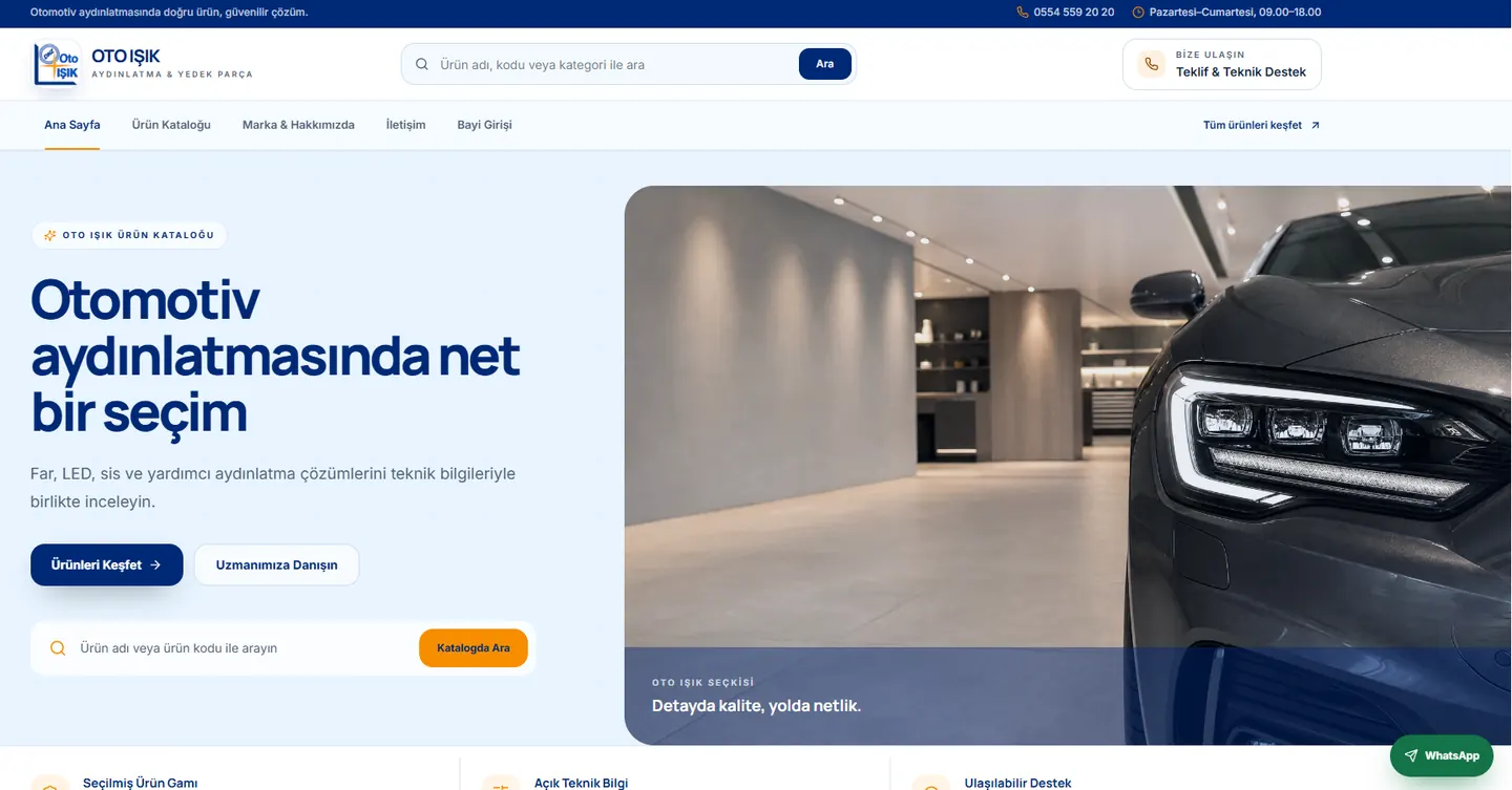 Oto Işık web sitesi masaüstü ekranı
